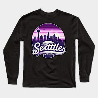 Vintage Purple Seattle City Baseball Long Sleeve T-Shirt